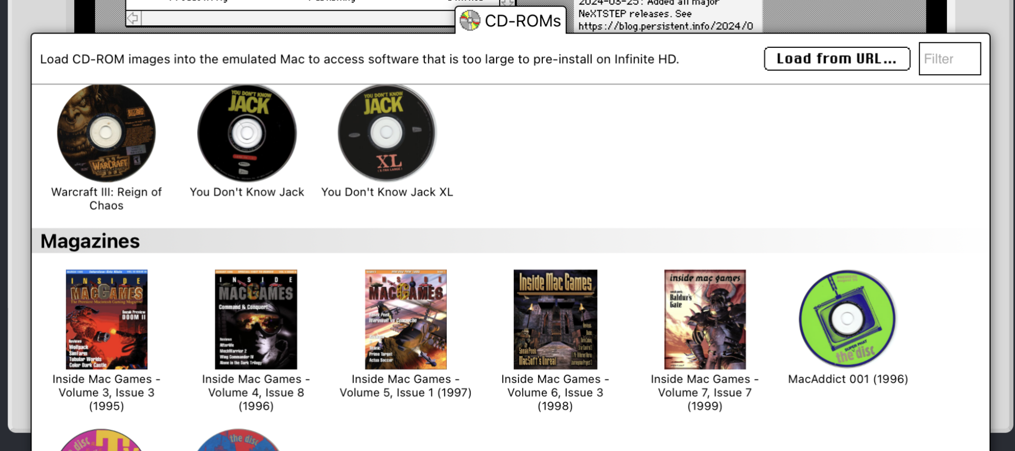 Une collection de logiciels classiques, y compris les CD qui étaient fournis avec le magazine 'inside mac games'.