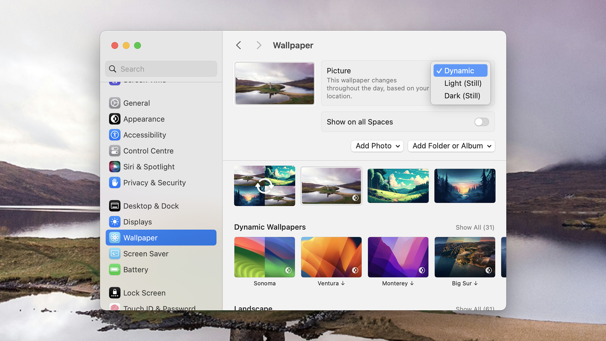 Paramètres des fonds d'écran macOS
