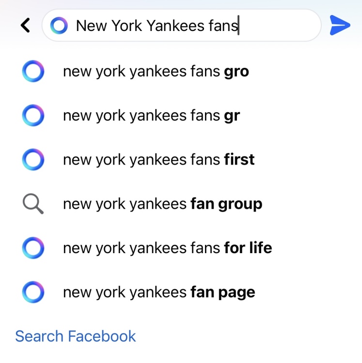 Un exemple de recherche sur l'application Facebook