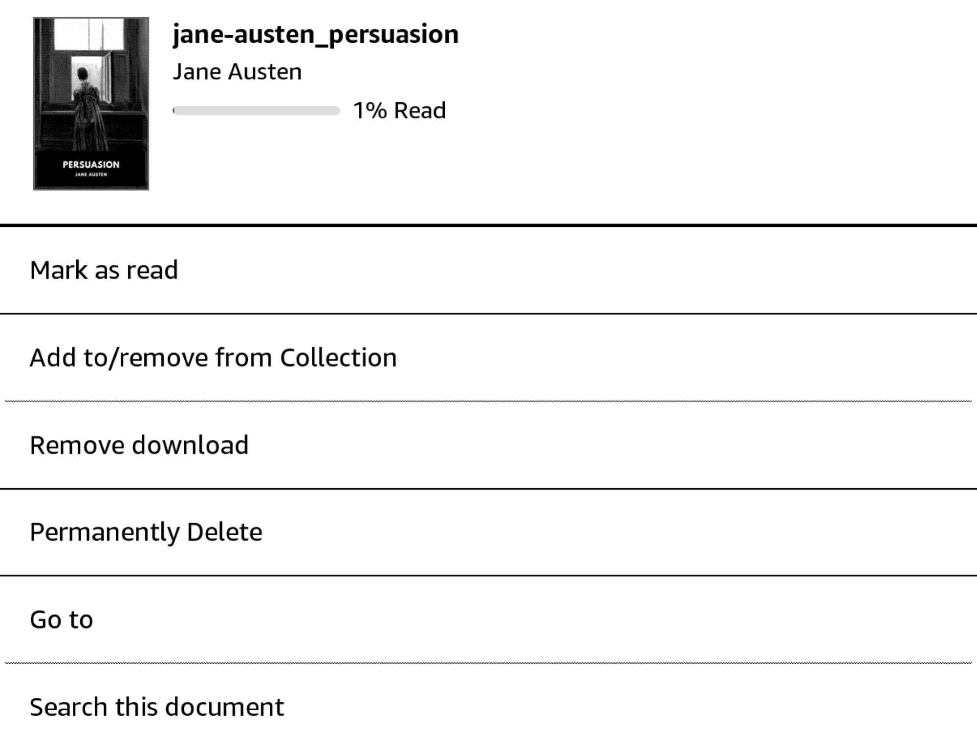 Détails de l'e-book envoyé par e-mail, apparaissant sur Kindle.