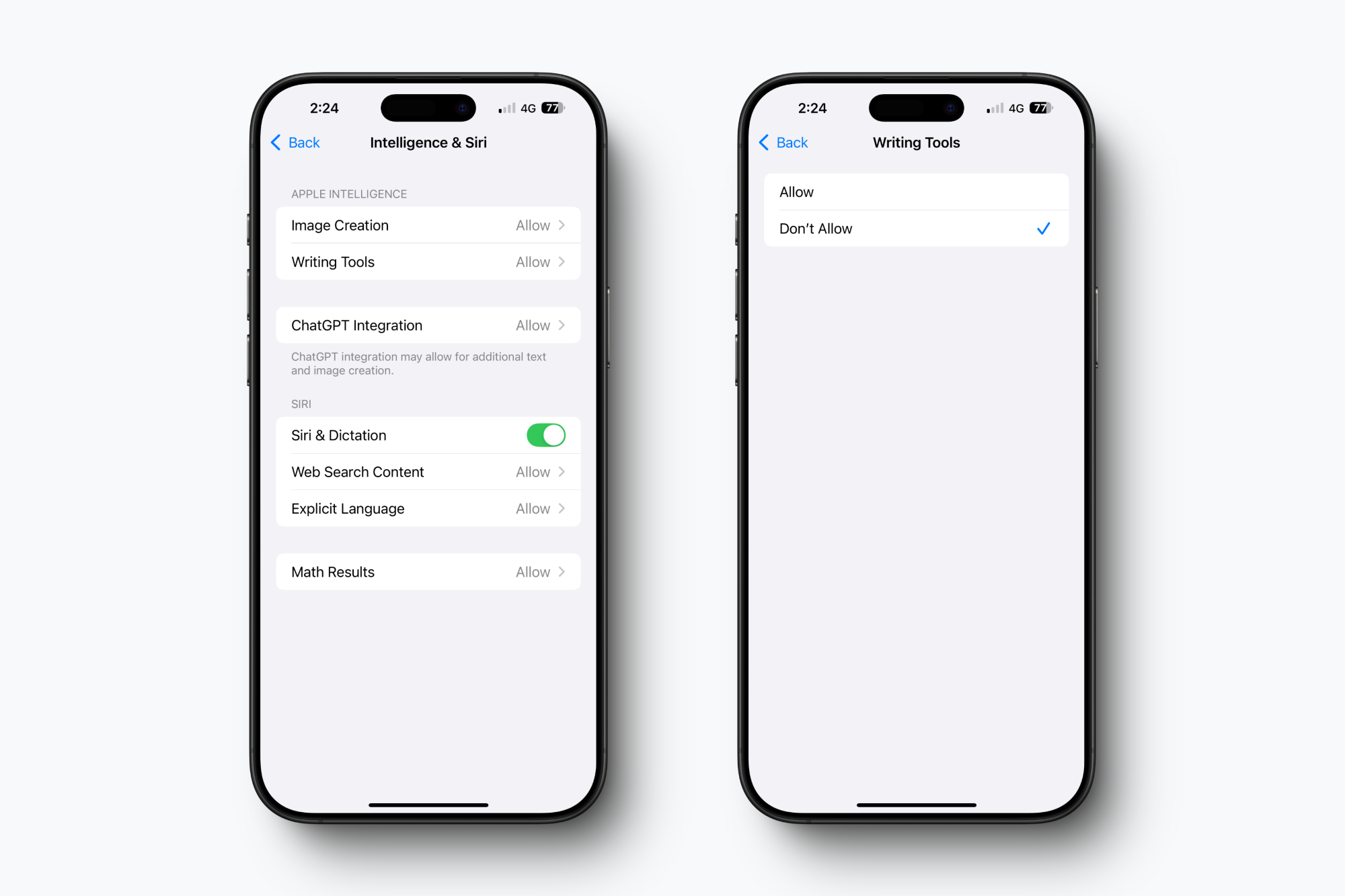 Désactivation des outils d'écriture sur iPhone.