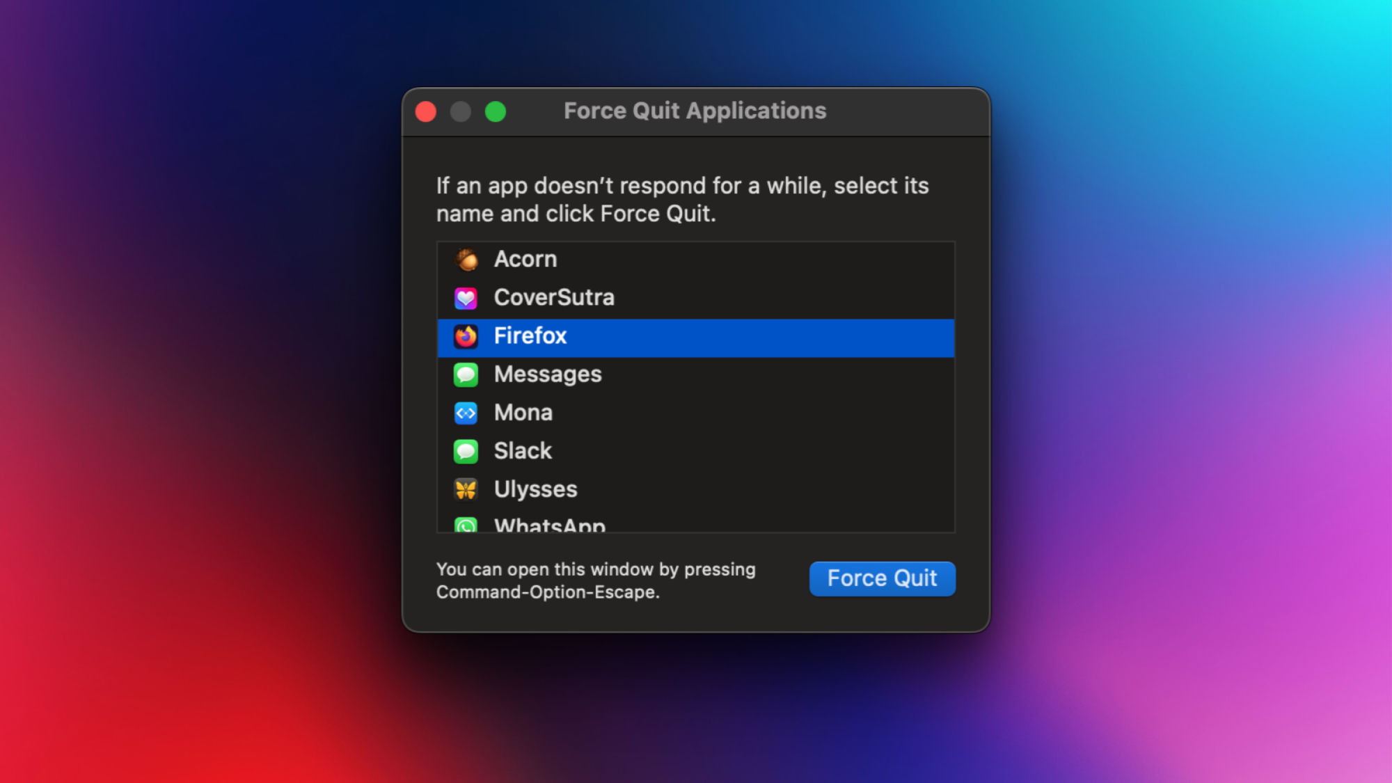 La fenêtre Forcer à quitter les applications sur un Mac.