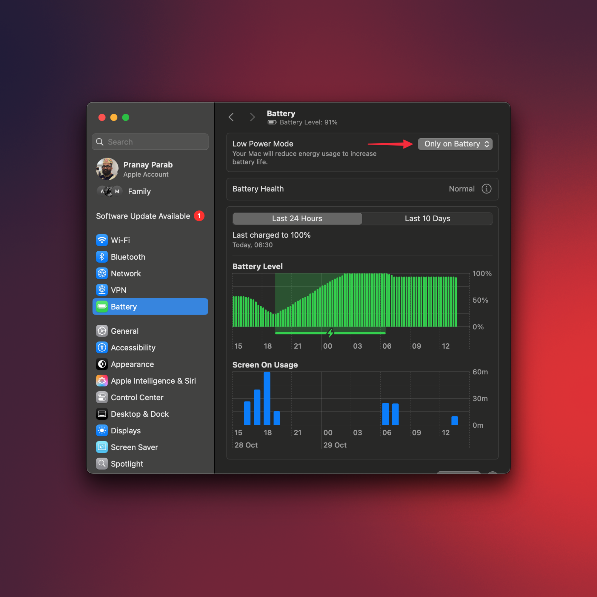 Paramètres de la batterie sur un Mac.