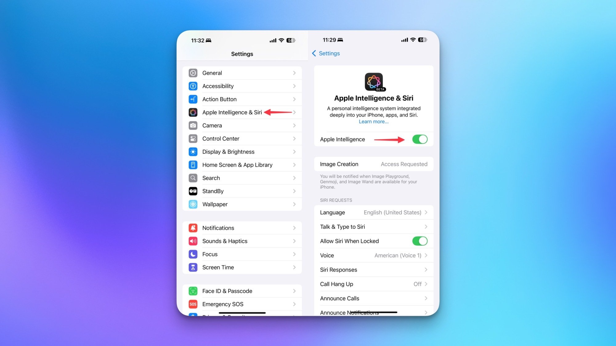 Activation de l'intelligence d'Apple sur un iPhone.