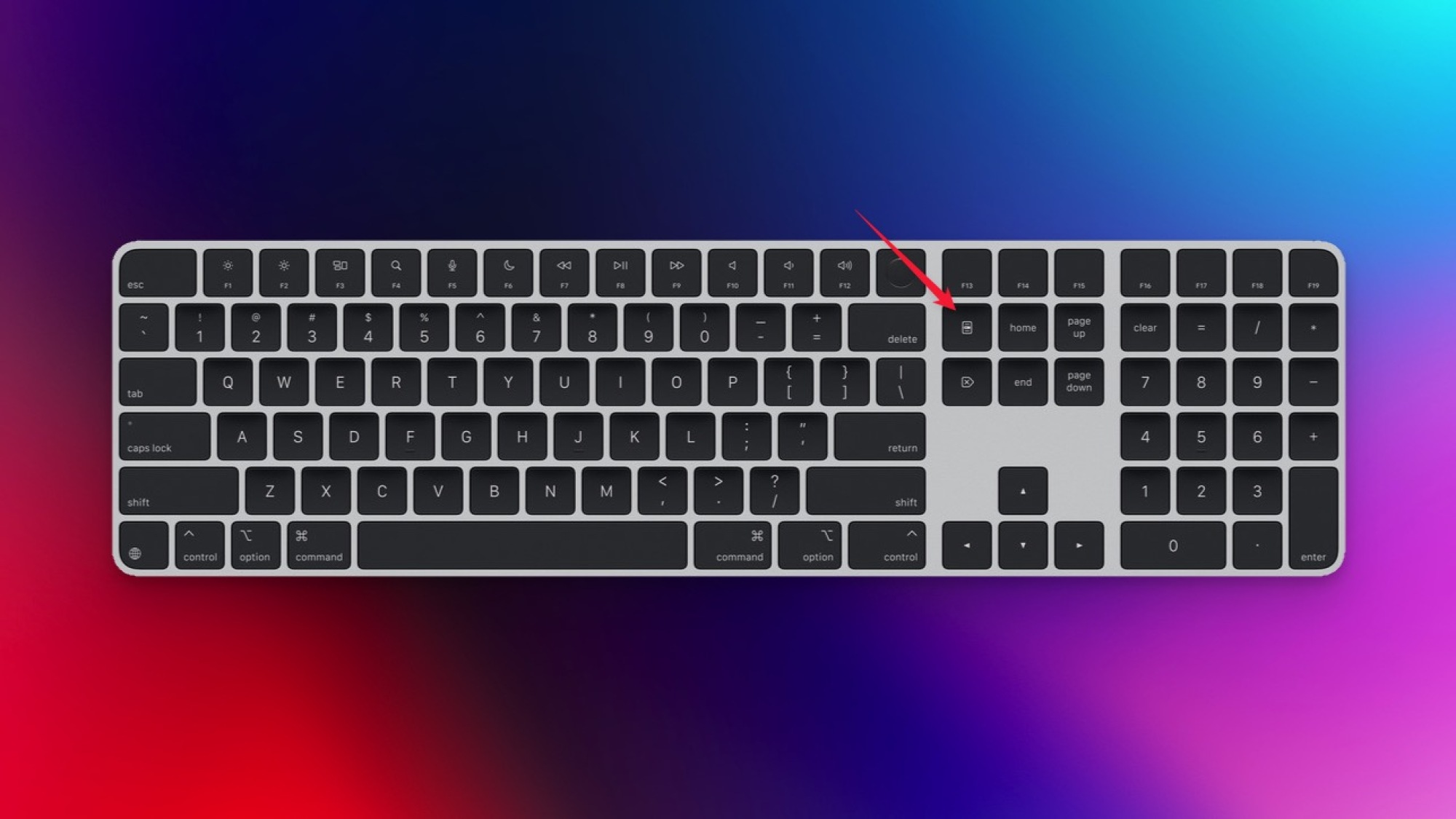 Le nouveau Magic Keyboard d'Apple avec la touche clic droit mise en évidence.