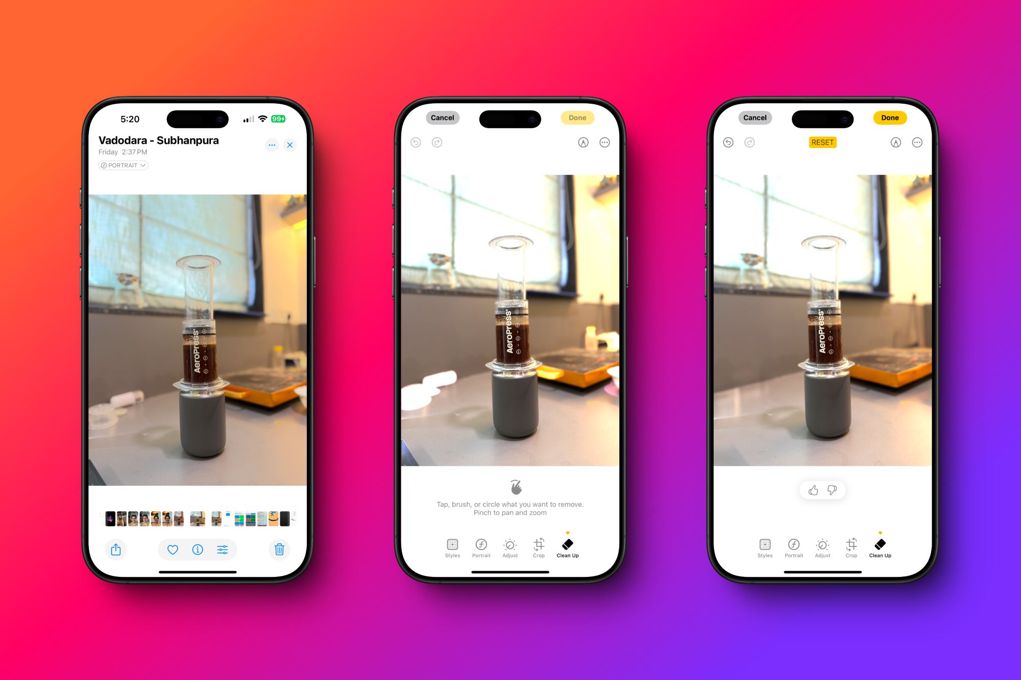 Suppression des éléments de fond des photos sur iPhone.