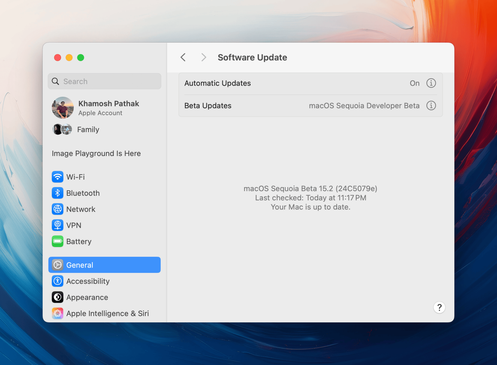 Activation de la bêta sur macOS Sequoia.