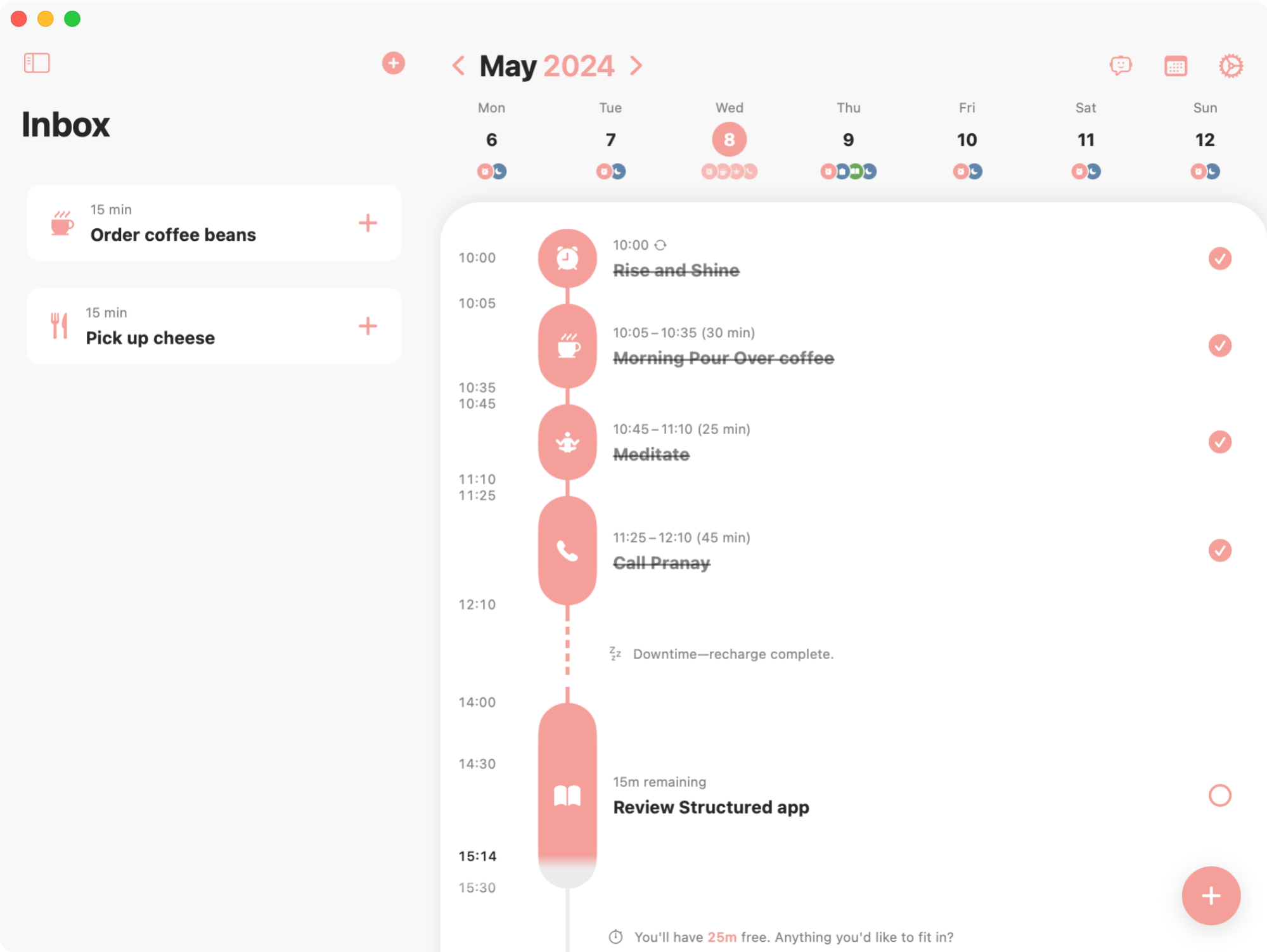 Tâches et à faire ensemble dans l'application Structured pour Mac
