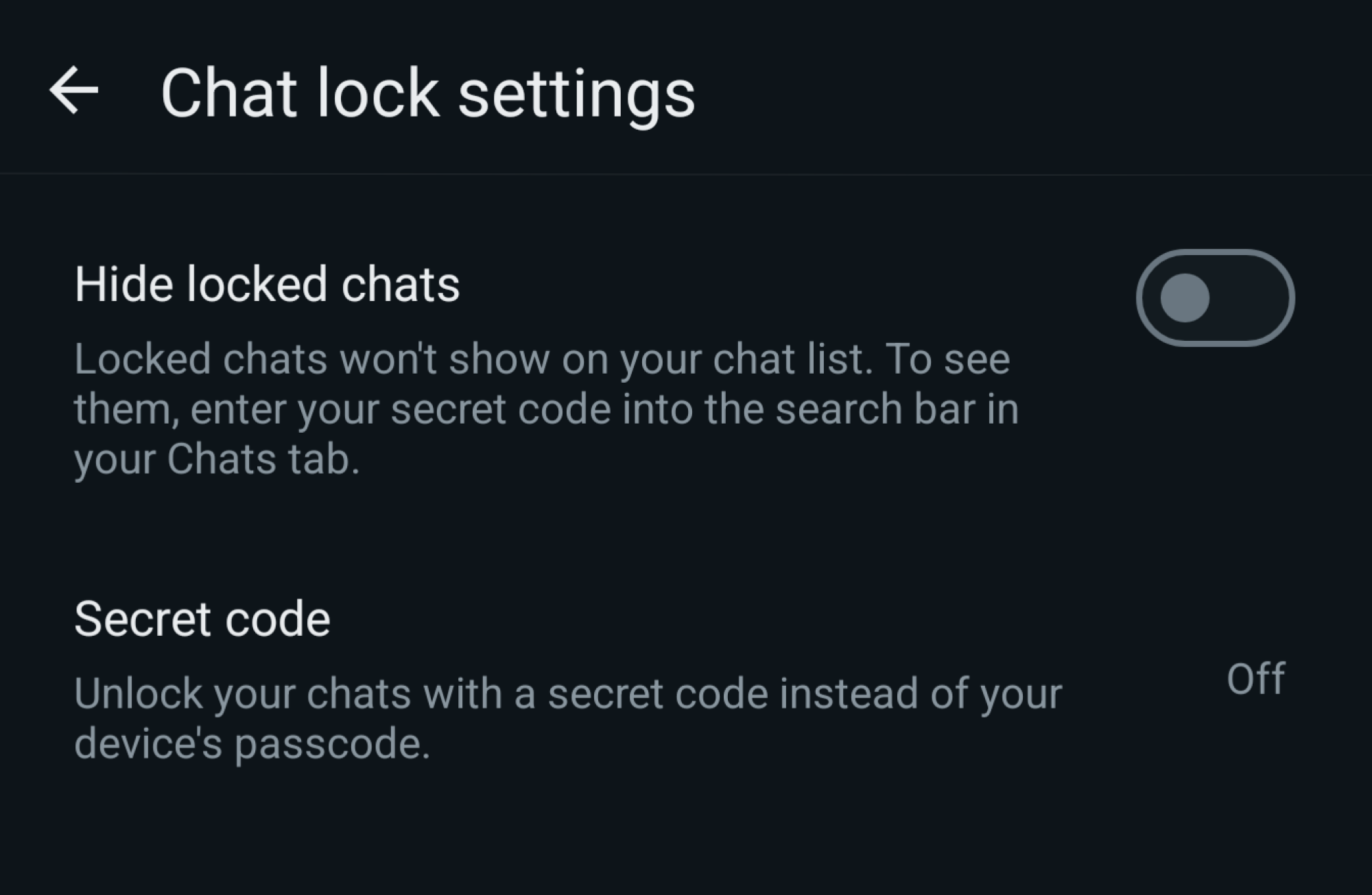 paramètres de code secret