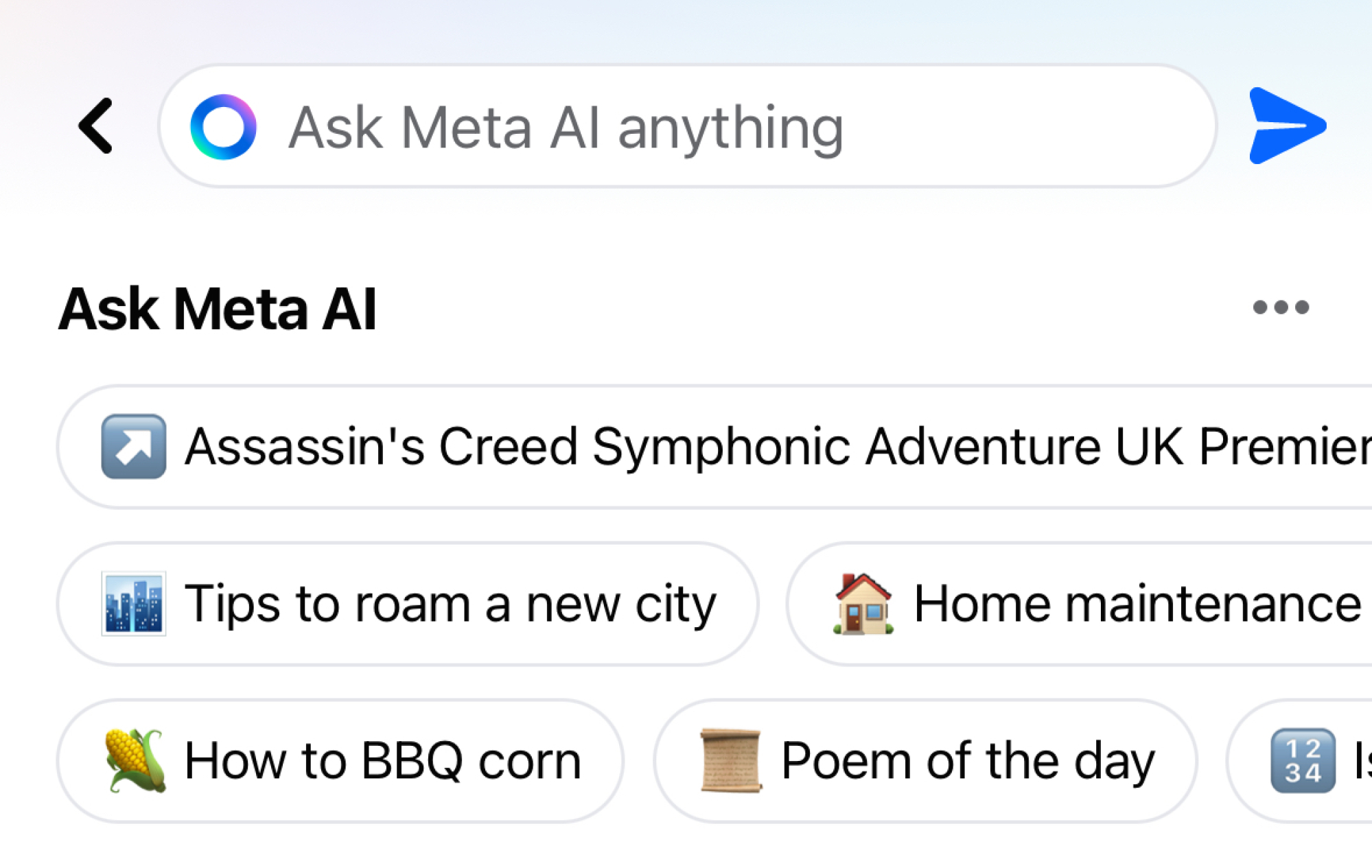 Meta AI dans la barre de recherche de l'application Facebook