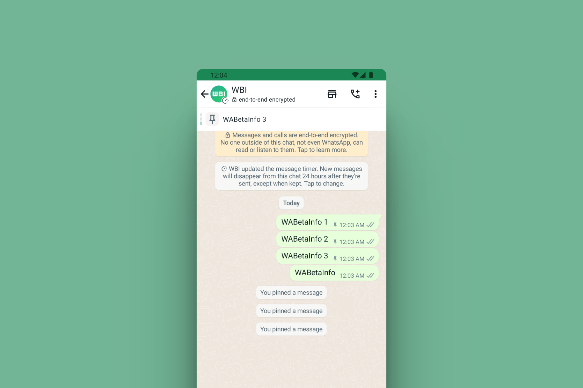 Un screenshot d'un utilisateur ajoutant trois messages épinglés à une conversation WhatsApp sur Android.