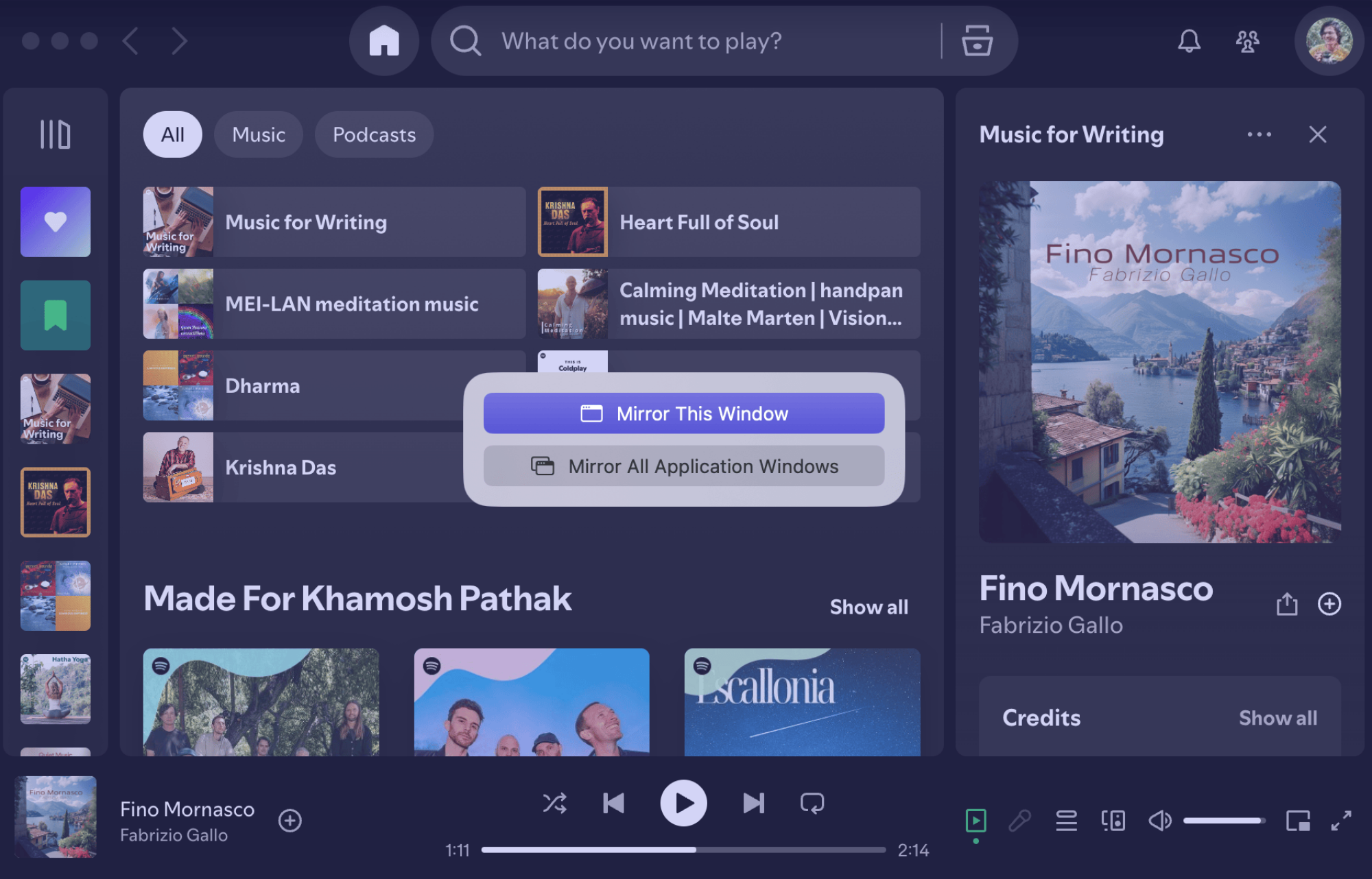 Choisir de refléter la fenêtre sur Apple TV.