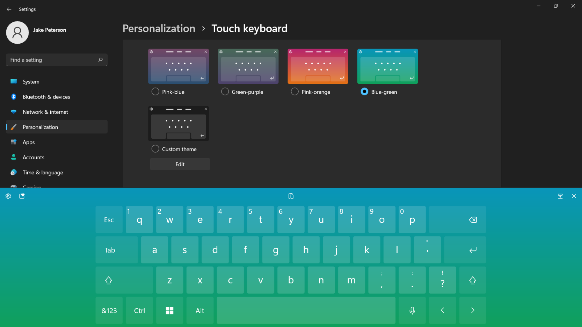 paramètres du clavier tactile