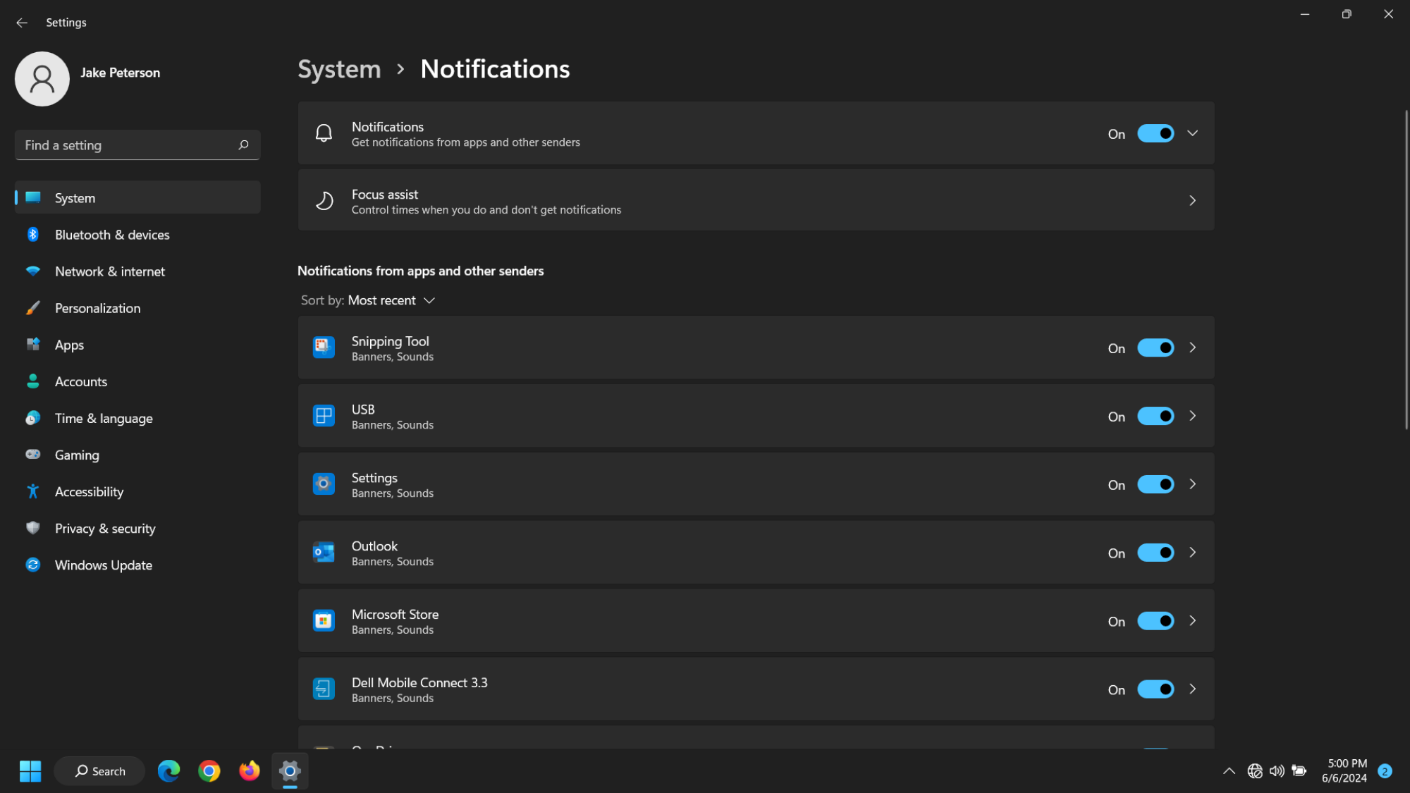 paramètres des notifications