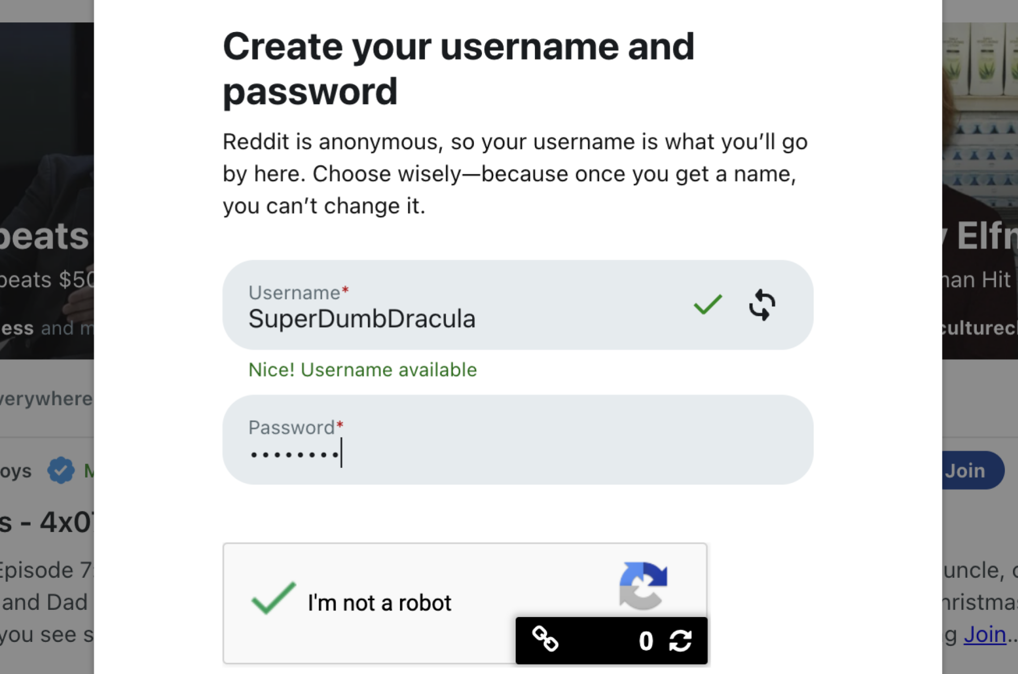 Inscription de compte Reddit