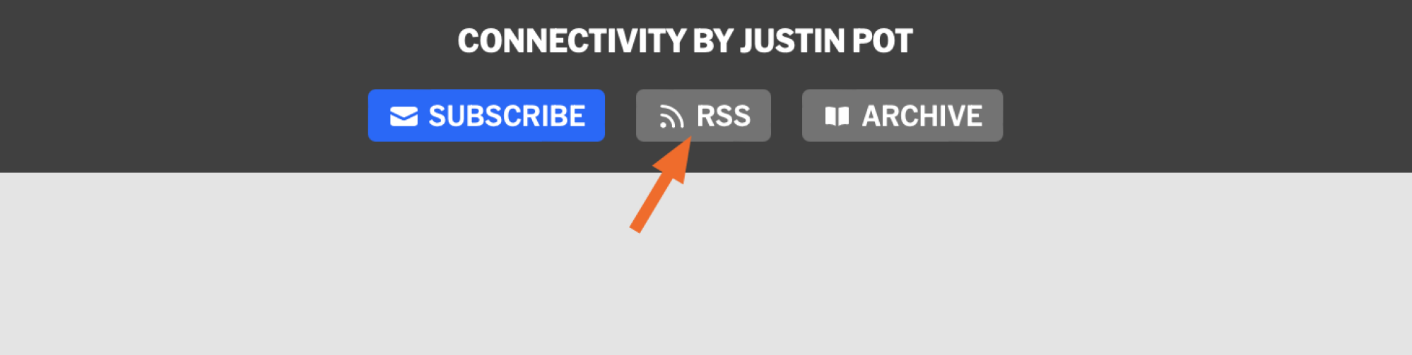 La barre supérieure d'une newsletter Buttondown. Il y a une flèche pointant vers l'icône RSS.