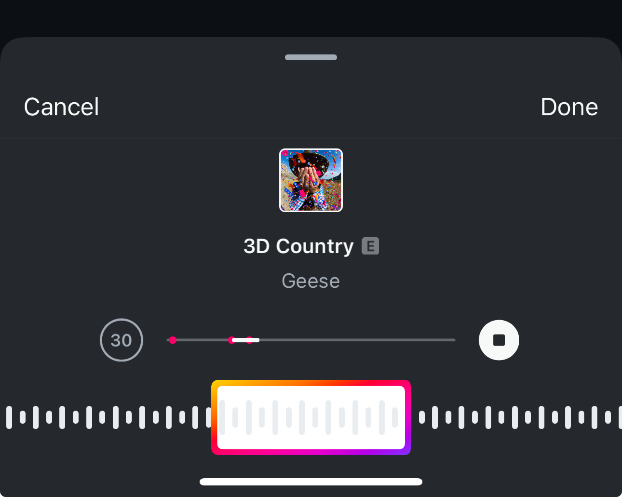 sélectionner un segment de 30 secondes pour la musique Instagram profile