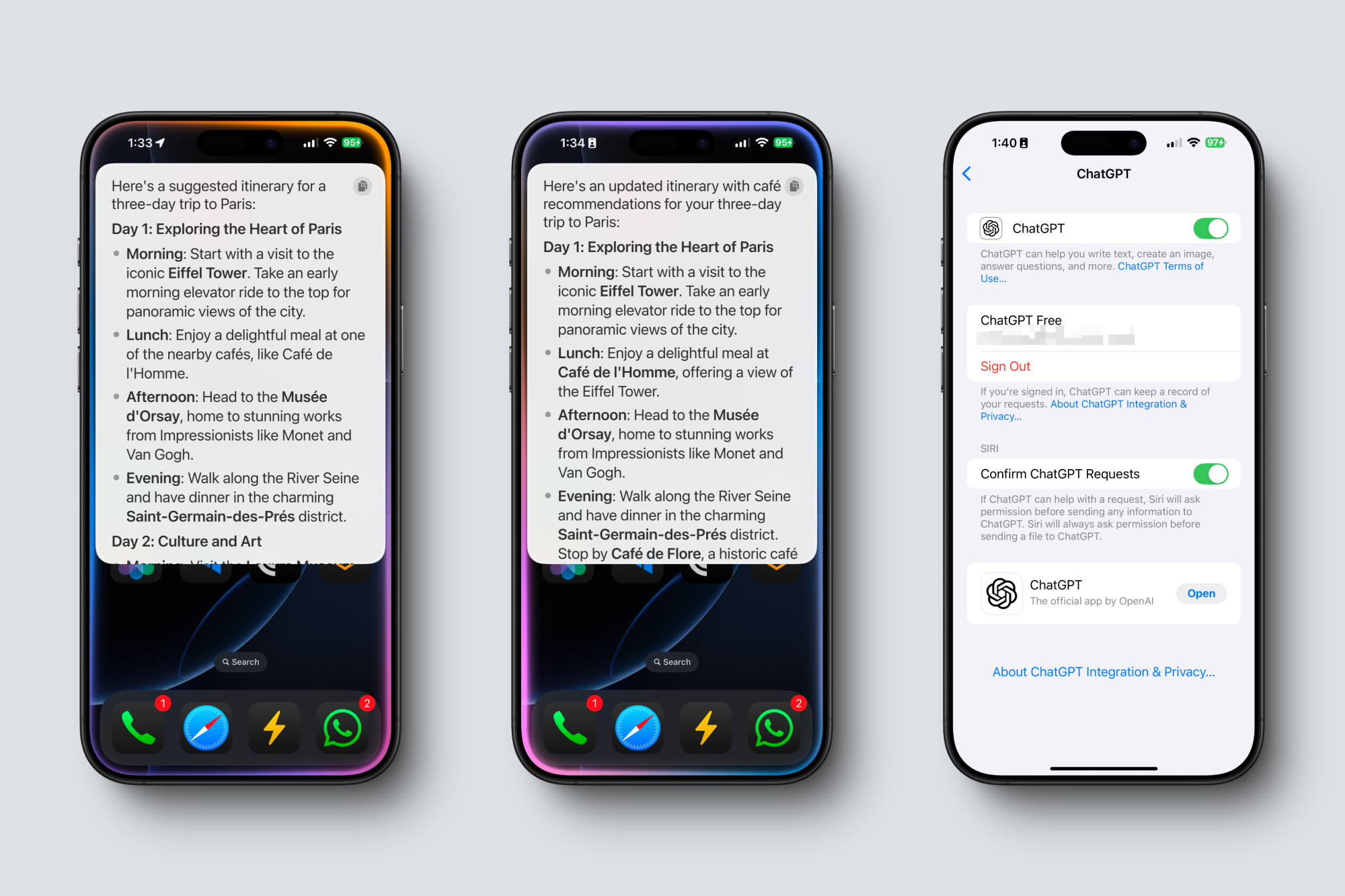 Utilisation de ChatGPT sur iPhone avec l'interface Siri.