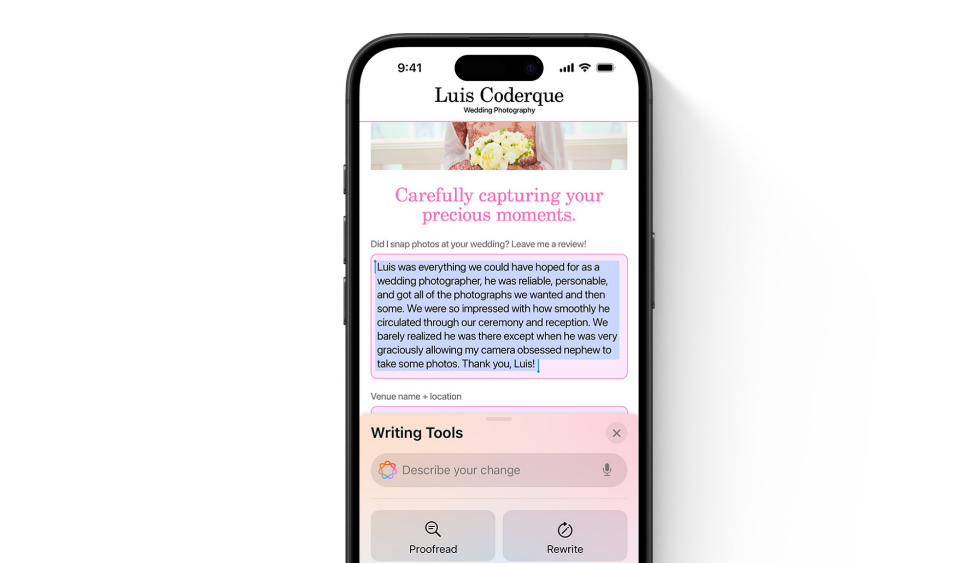 Mise à jour des Outils d'écriture sur iOS 18.2