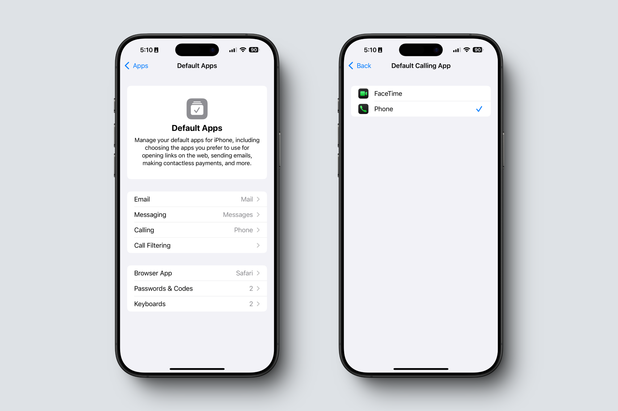 Définition des applications par défaut pour passer des appels et envoyer des messages dans iOS 18.2.