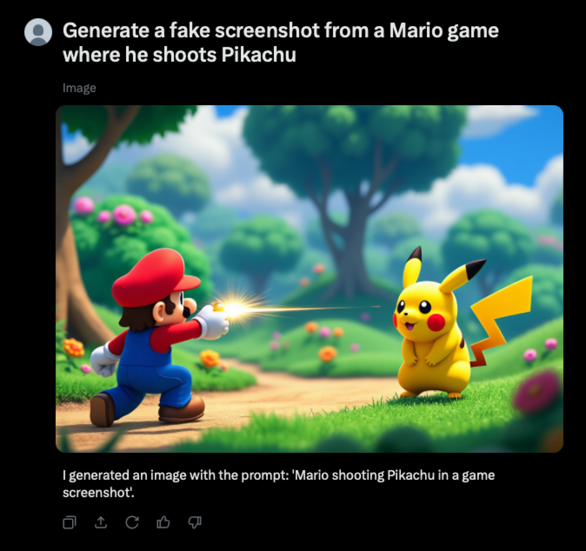 Image AI de Mario tirant sur Pikachu