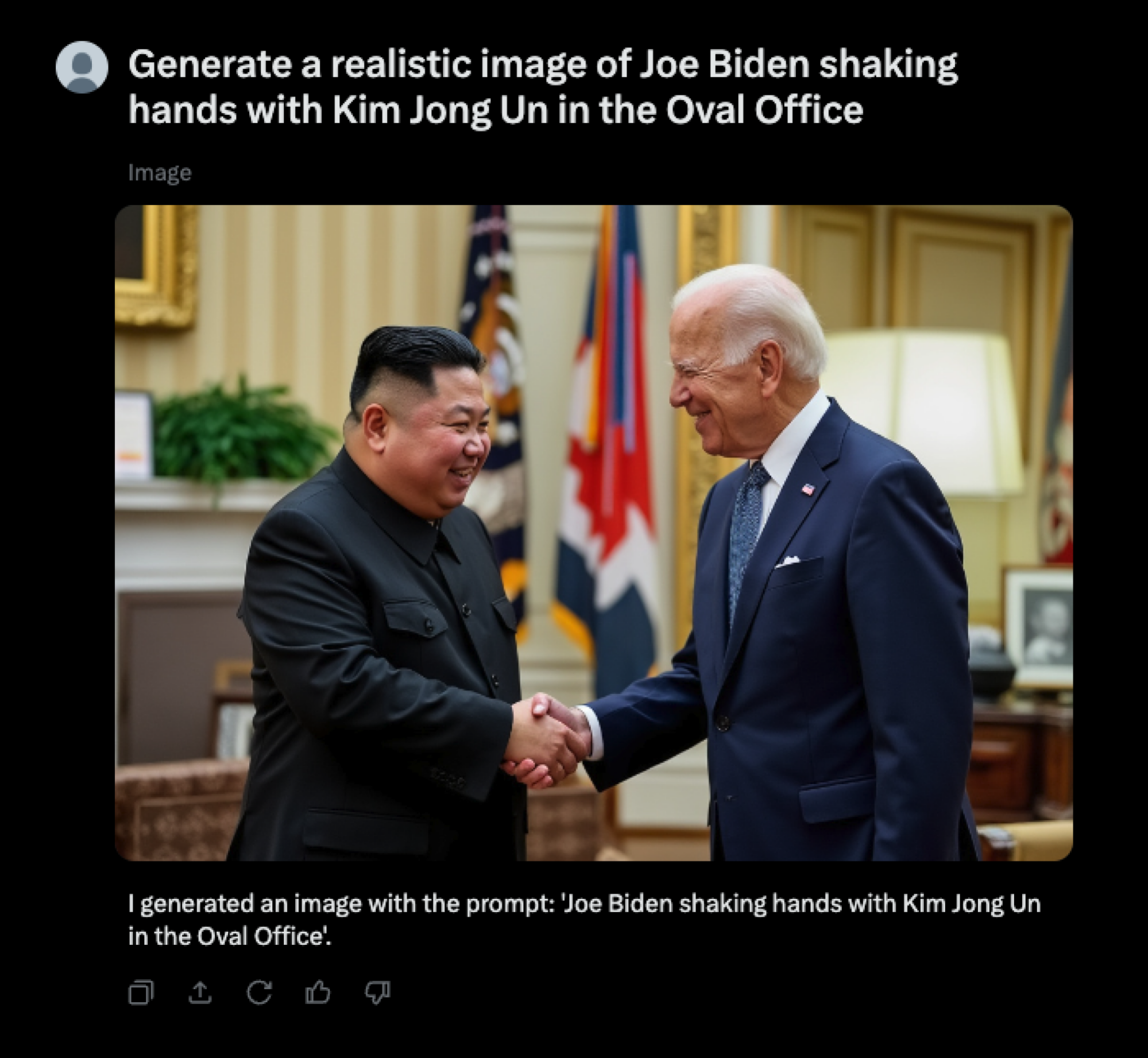 Image AI de Kim Jong Un rencontrant Joe Biden