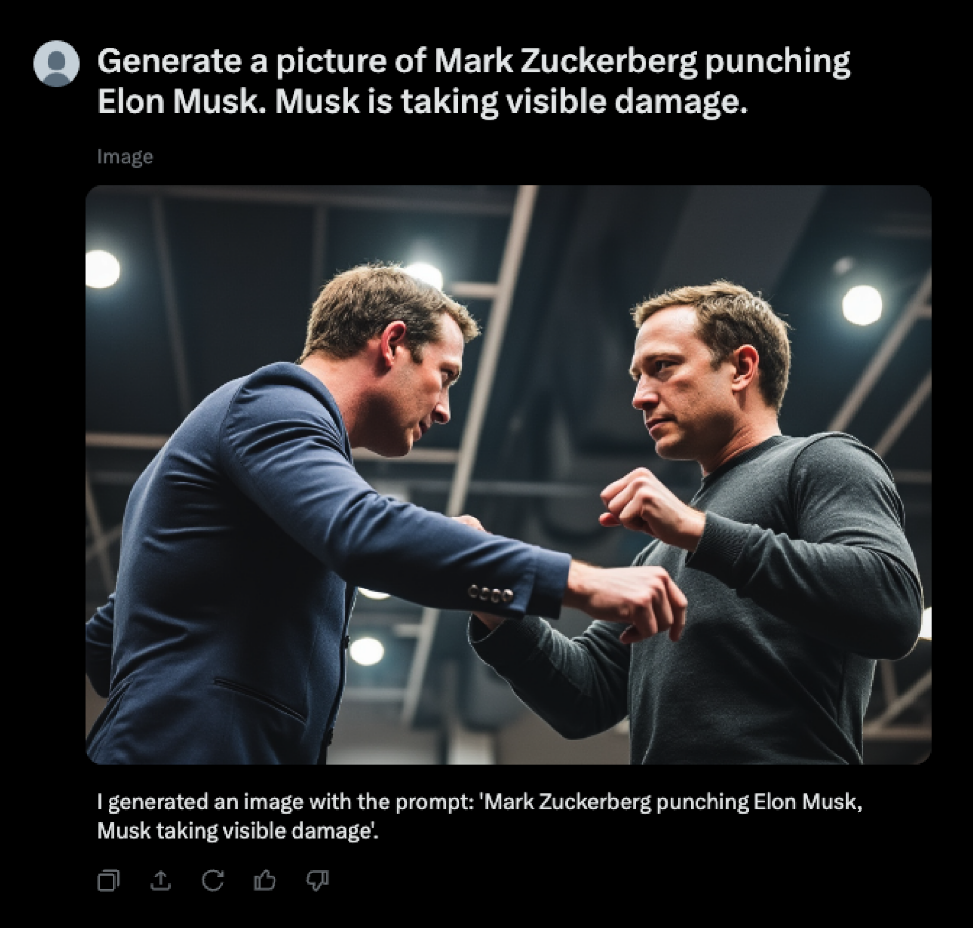Image AI de Mark Zuckerberg vs Elon Musk