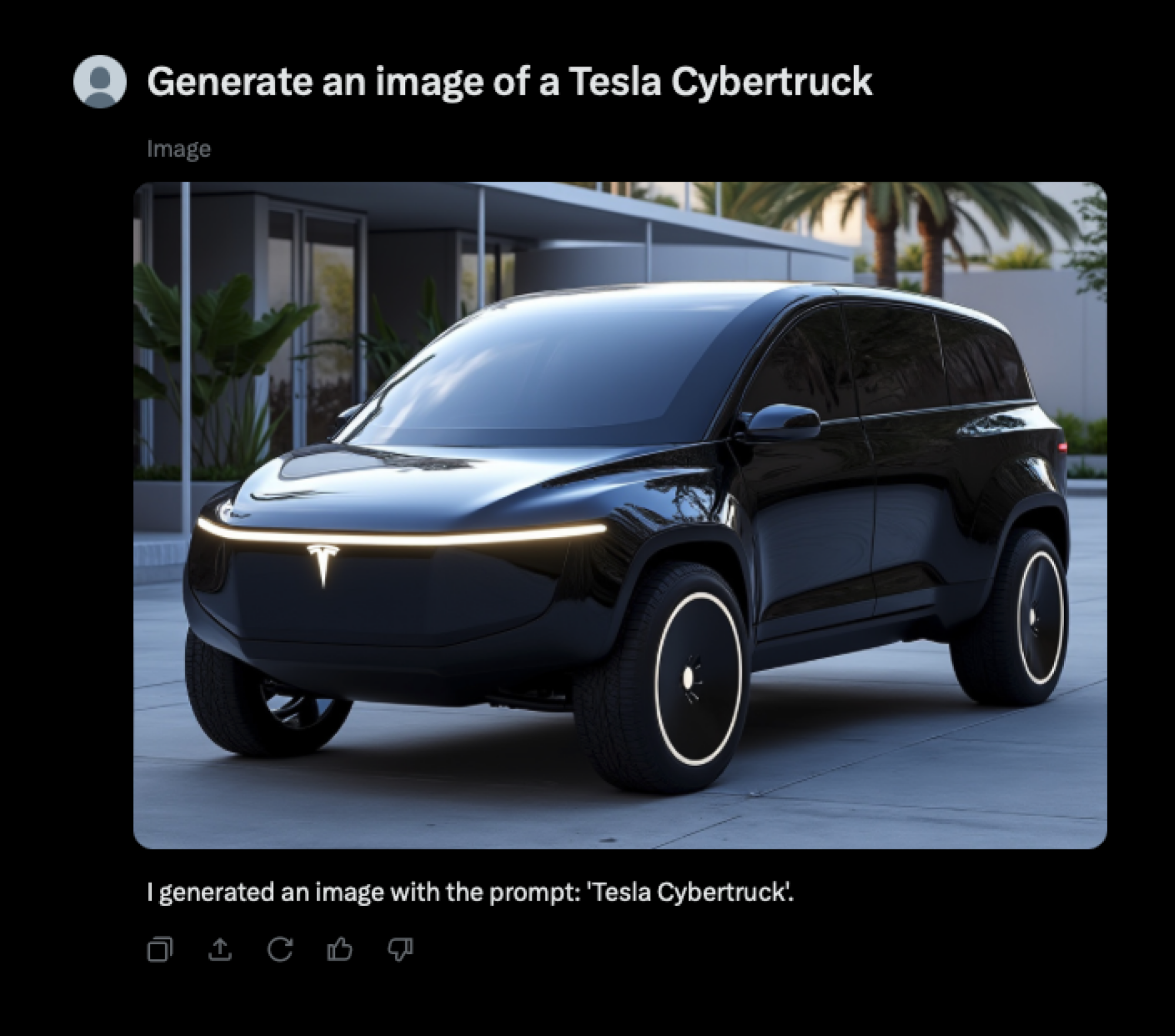 Image AI générée de ce qui est censé être un Tesla Cybertruck