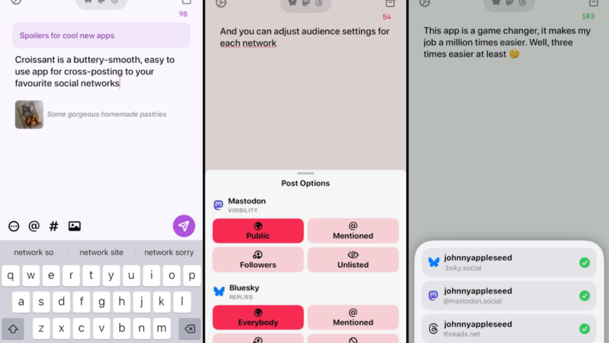 Application Croissant : Publiez simultanément sur Mastodon, Threads et Bluesky.