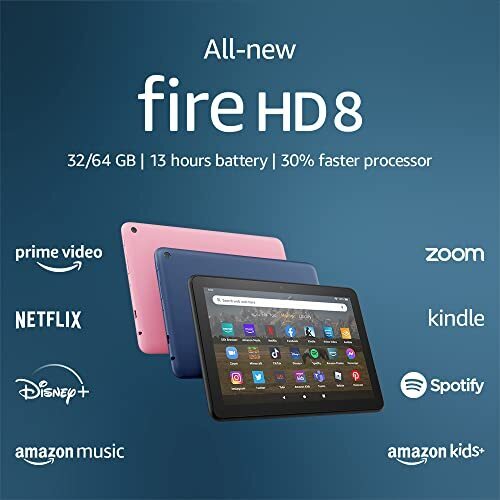 Tablette Fire HD 8 toute nouvelle, écran HD de 8”, 64 GB, processeur 30 % plus rapide, conçu pour un divertissement portable, (sortie 2022), Noir