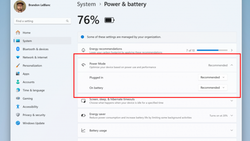 Windows 11 facilite le changement de modes d’alimentation.