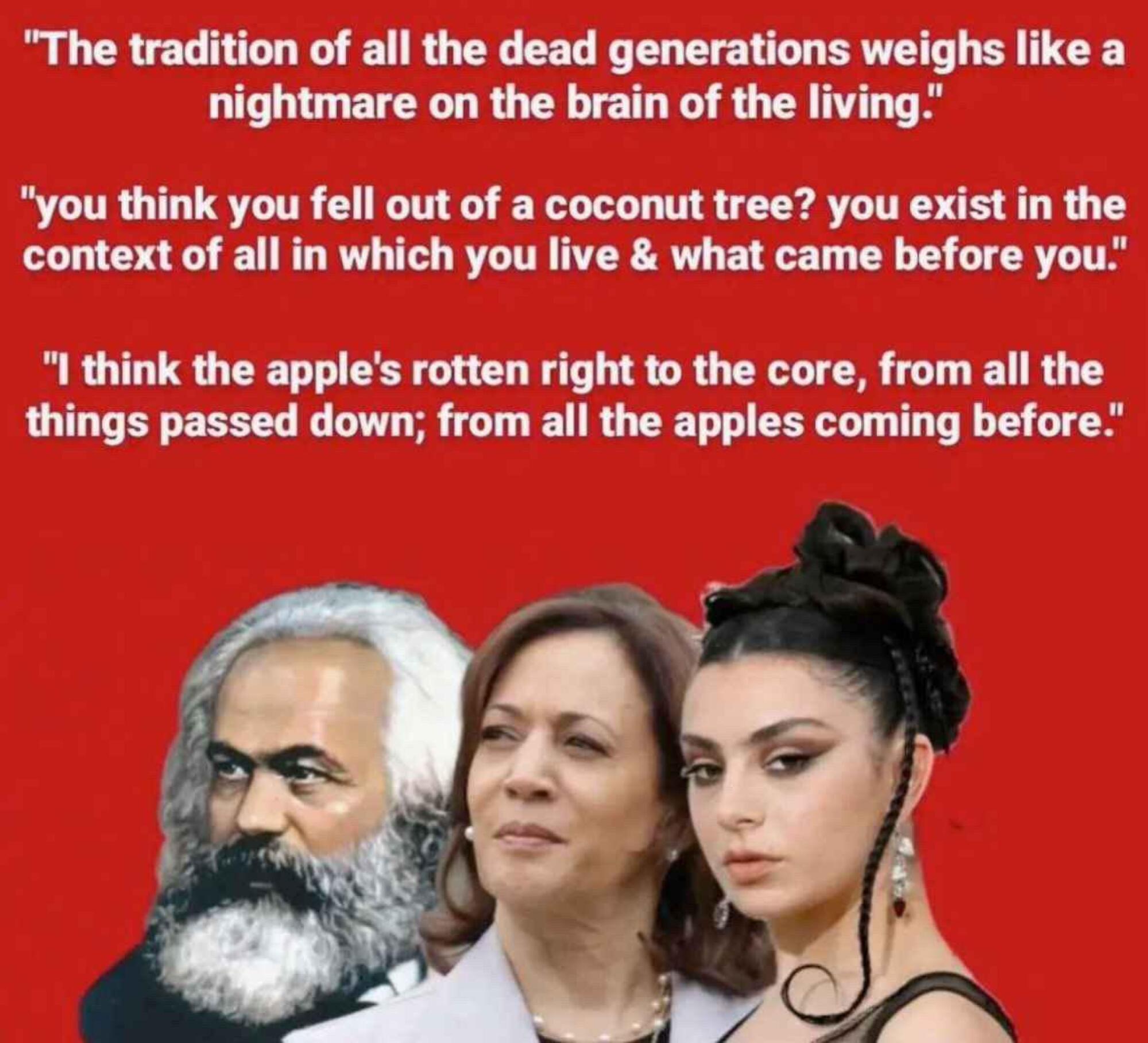 Mème reliant Marx, Harris et Charli XCX