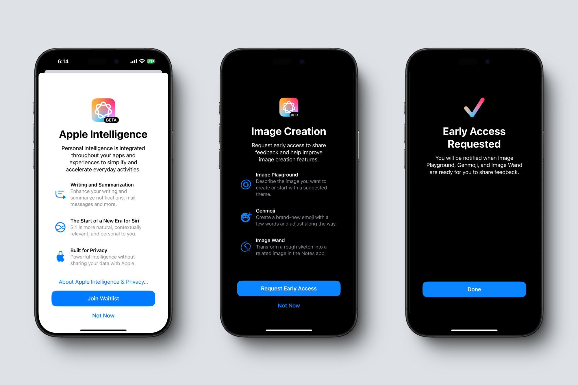 Liste d'attente pour l'Intelligence Apple et l'Image Playground.