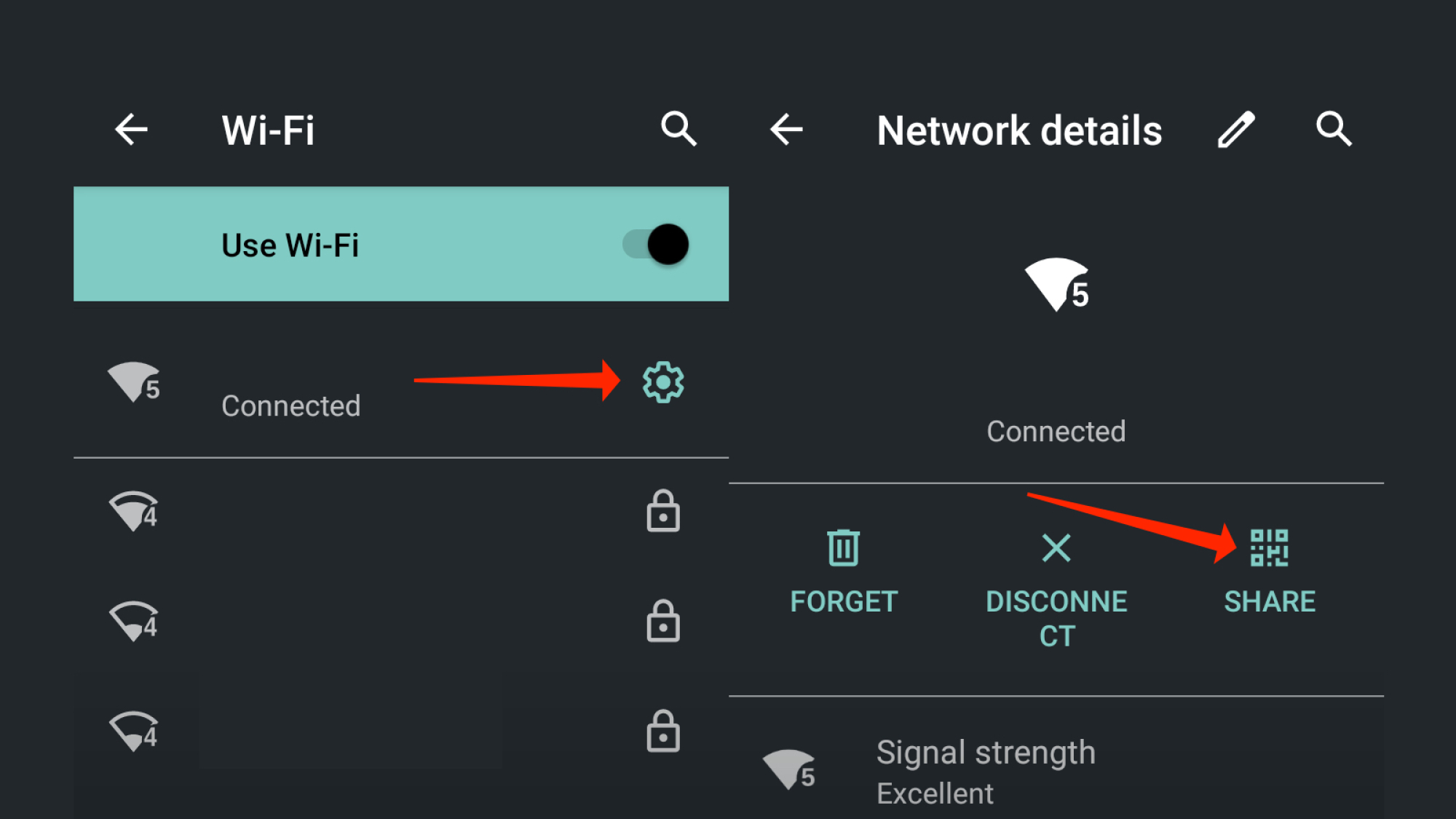 Un écran du prompt de partage du mot de passe wifi sur un téléphone Android
