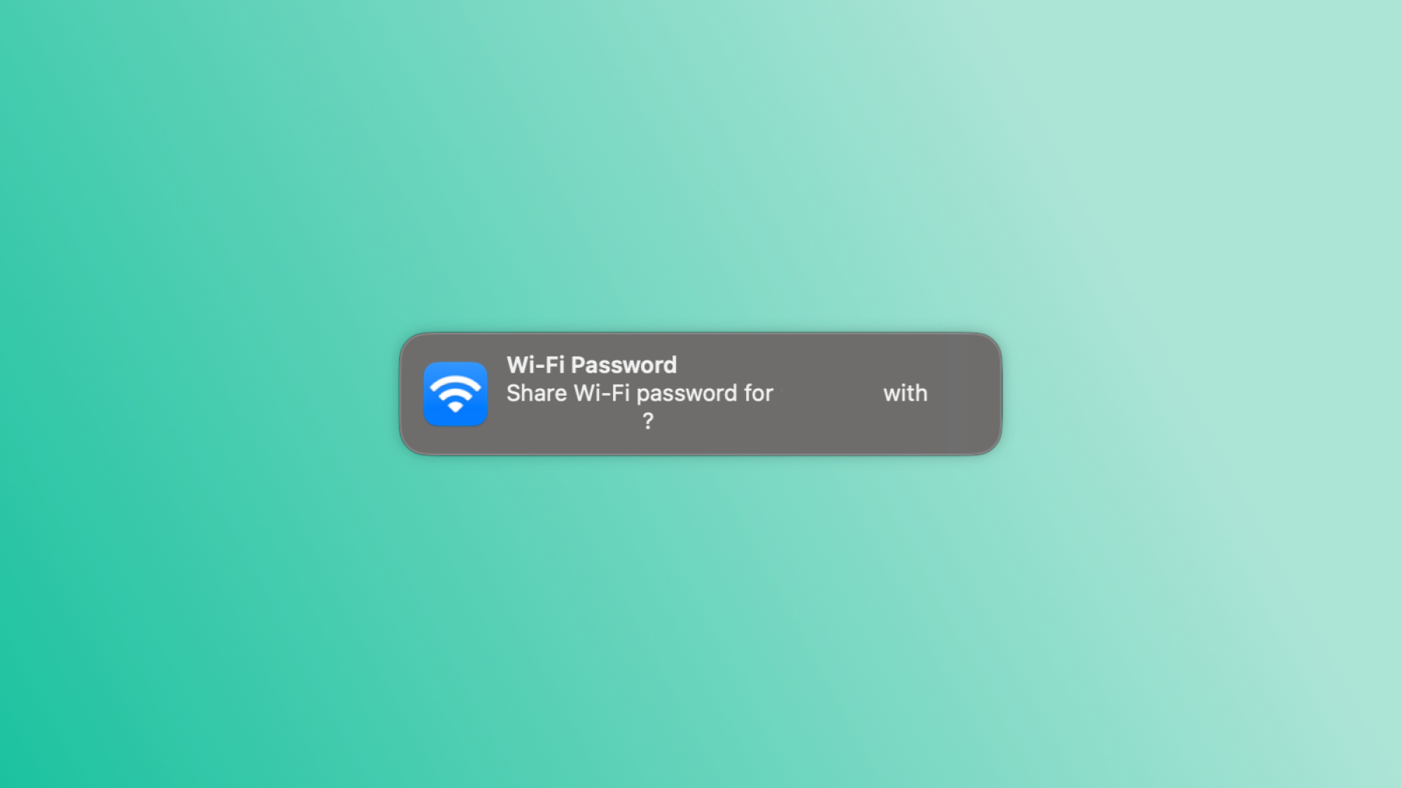 Un écran du prompt de partage du mot de passe wifi sur un Mac