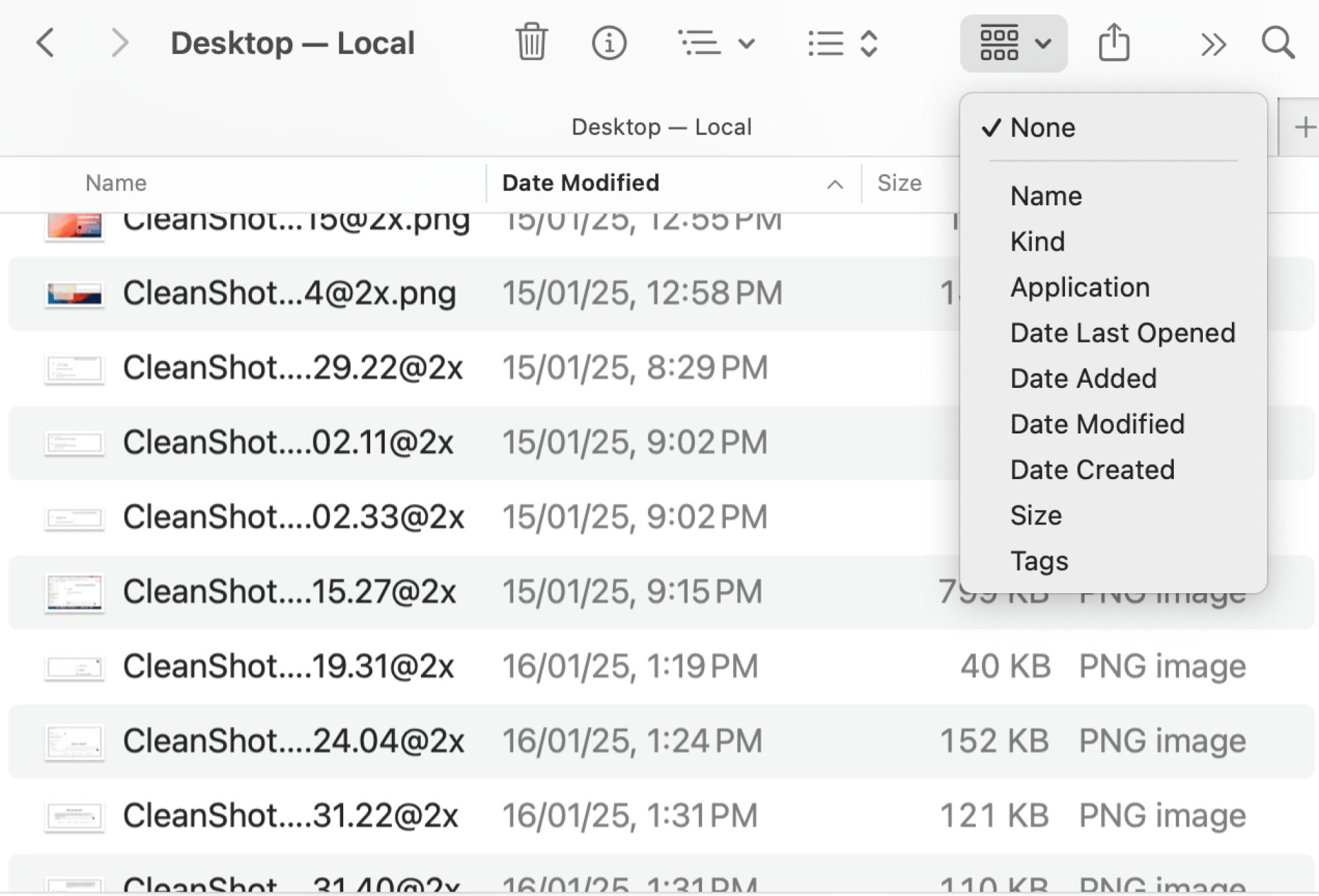 Options de regroupement dans Finder.