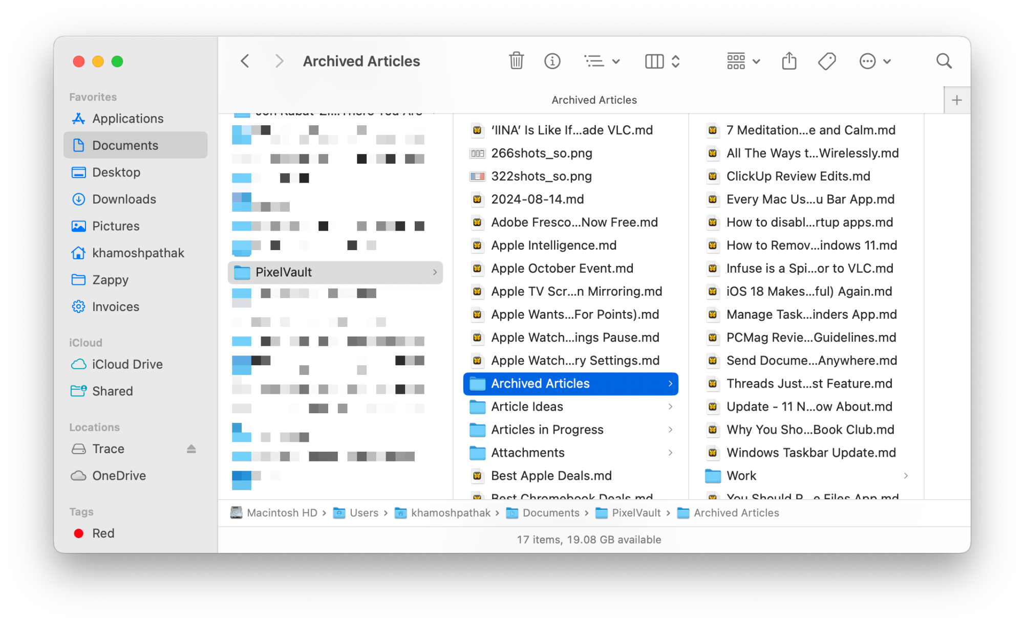 Affichage en colonnes dans Finder.