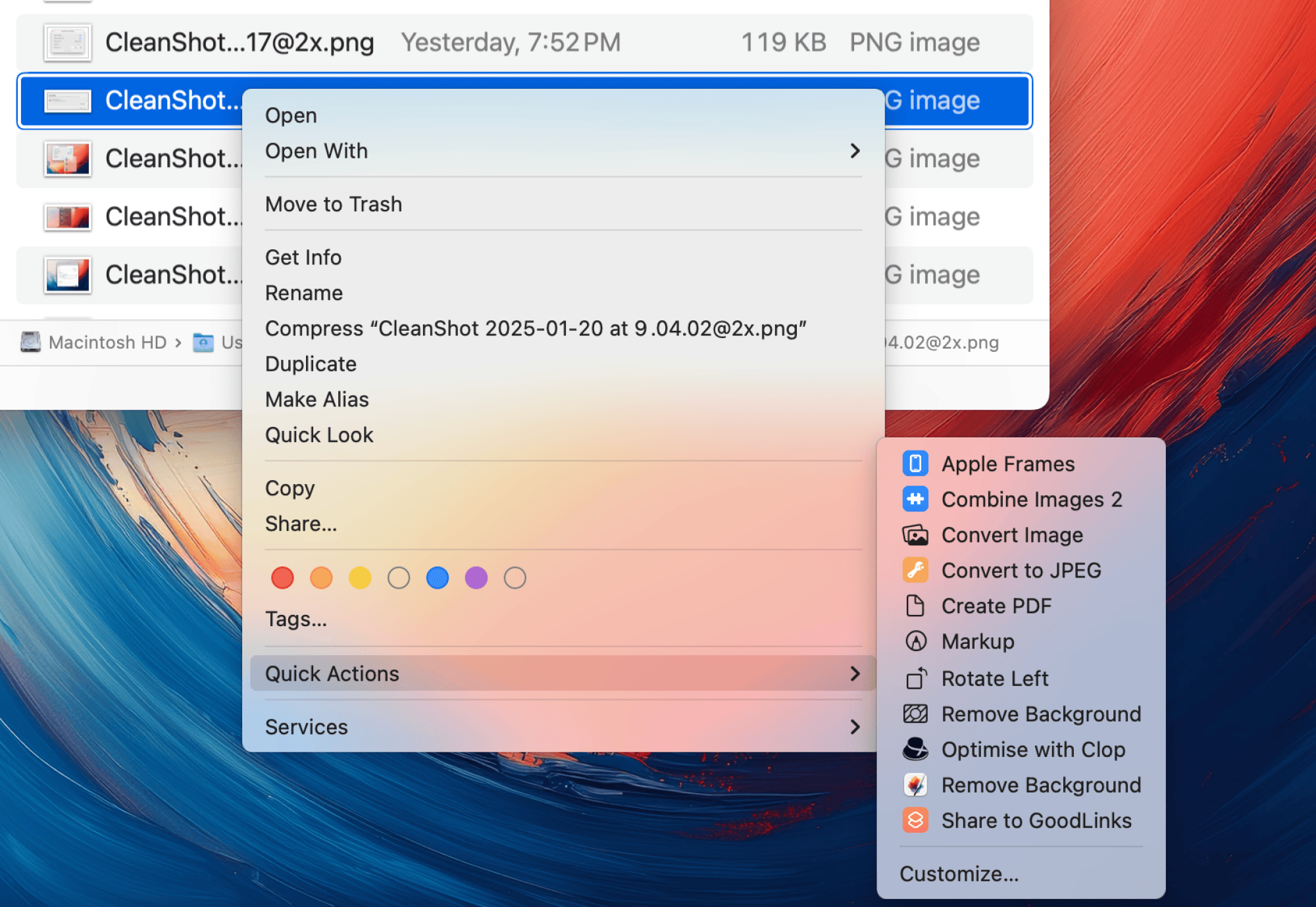 Personnalisation des actions rapides sur Mac.