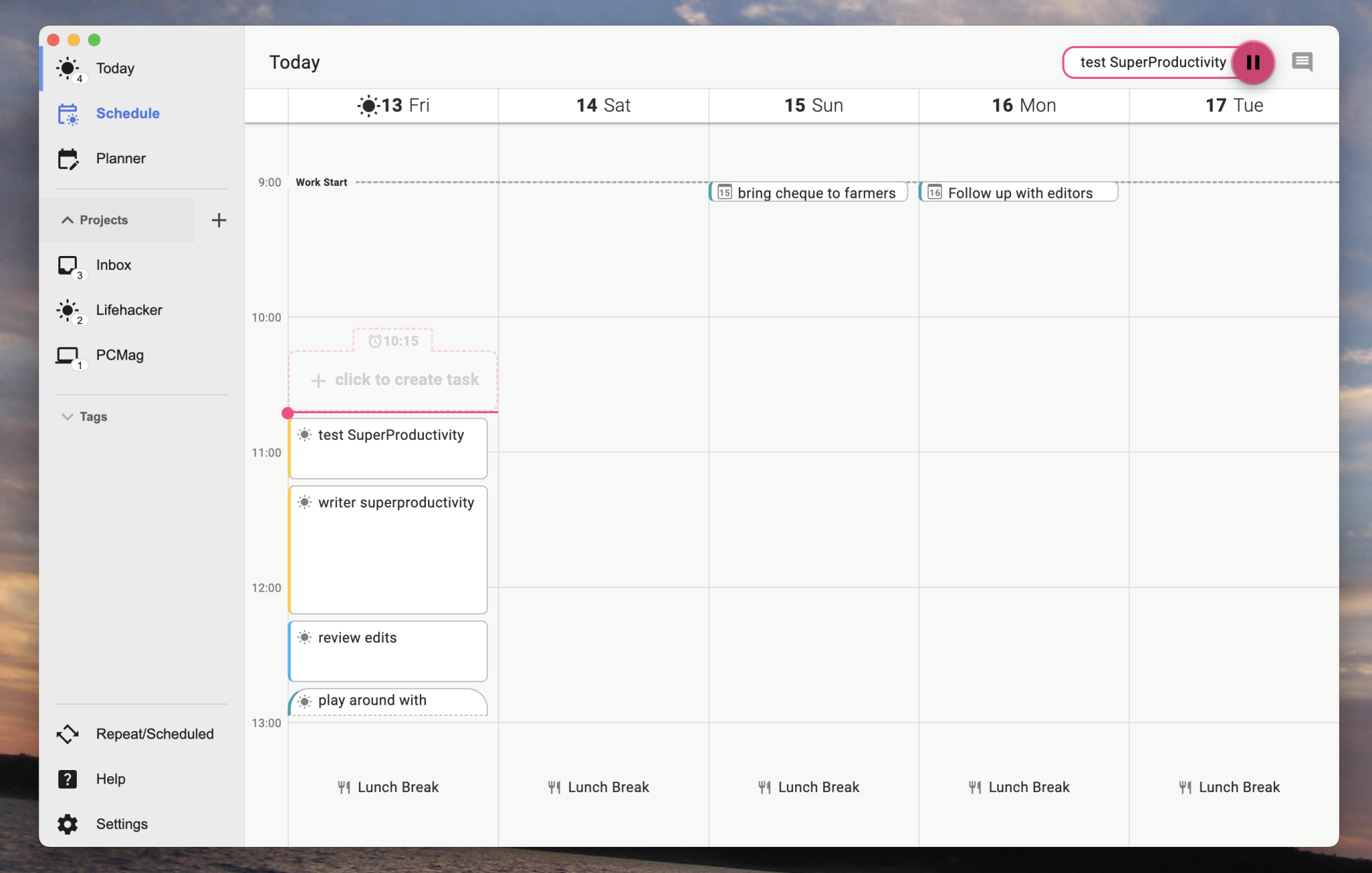 La vue Planning, qui montre vos tâches estimées dans le contexte de votre calendrier.