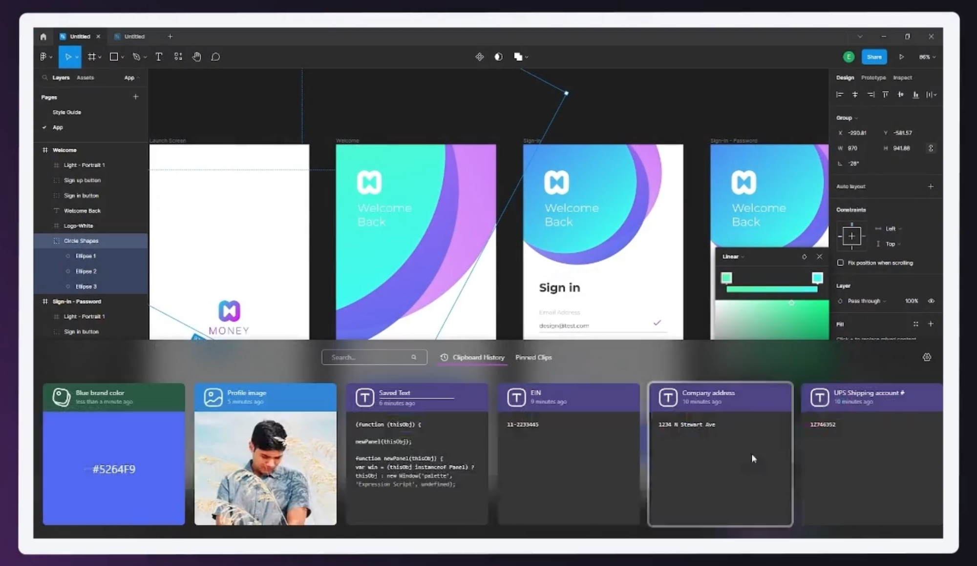 Une capture d'écran du gestionnaire de presse-papiers Pasteboard pour Windows.