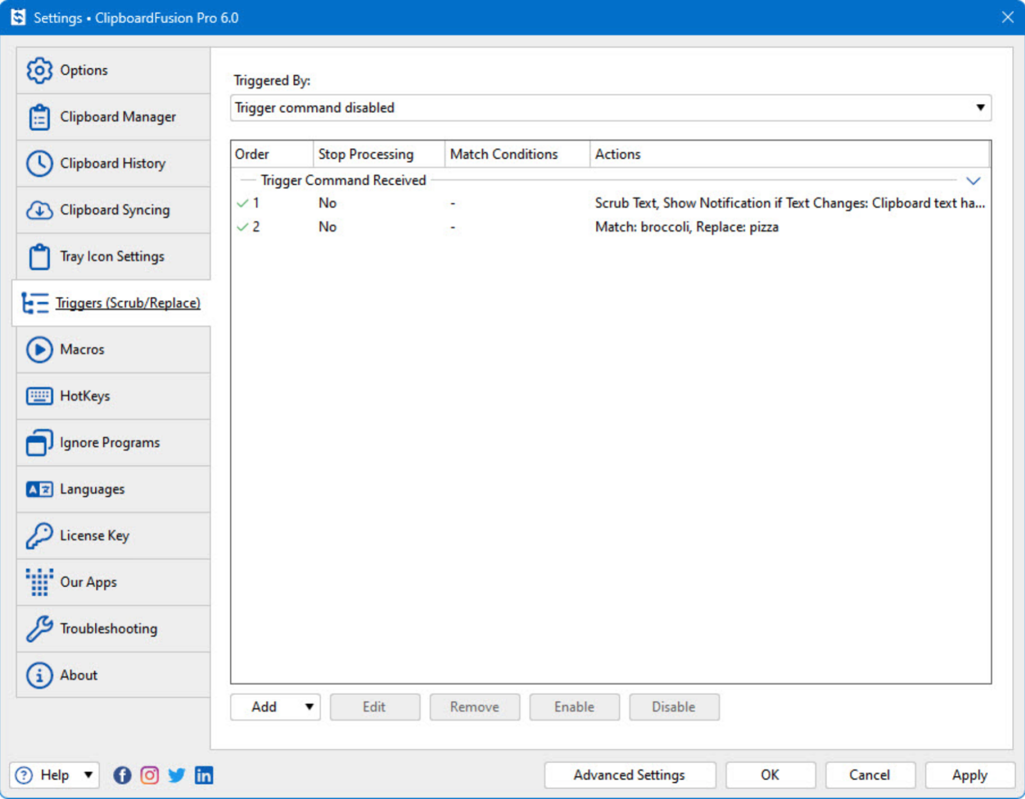 Une capture d'écran du gestionnaire de presse-papiers Clipboard Fusion pour Windows.