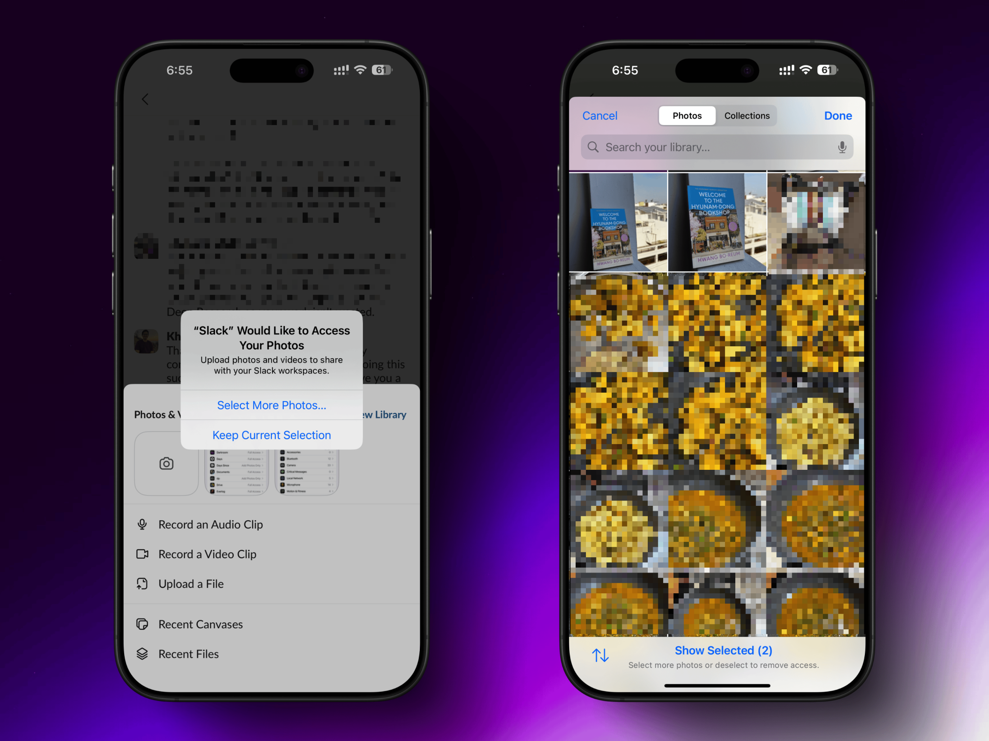 Sélection de photos à partager à une application avec accès limité.