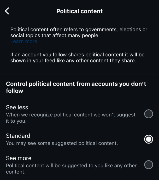 Les nouveaux paramètres de contenu politique suggéré d'Instagram