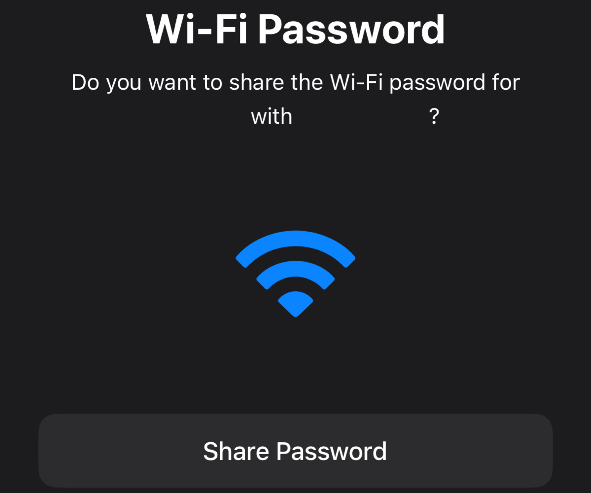 Un écran du prompt de partage du mot de passe wifi sur un iPhone