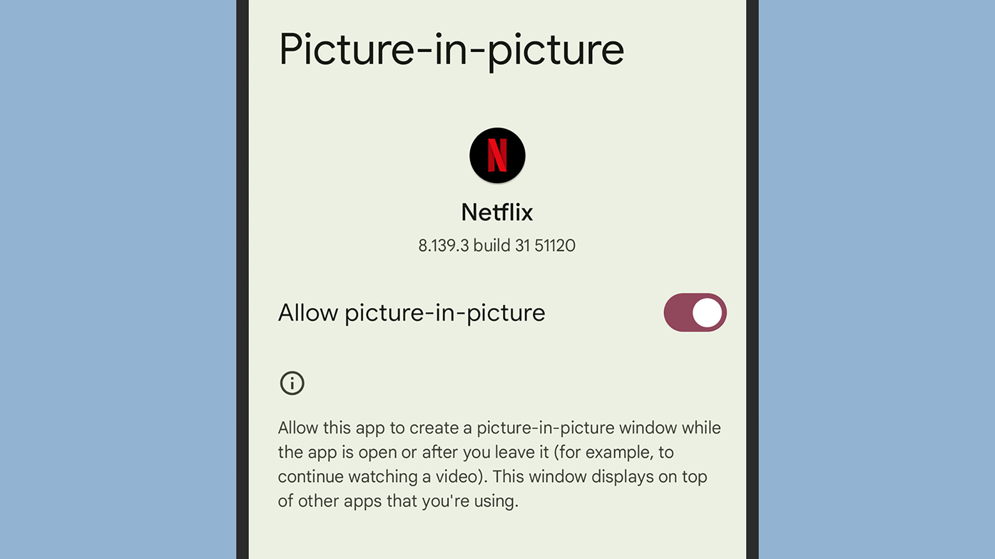Paramètres image dans l'image sur Android