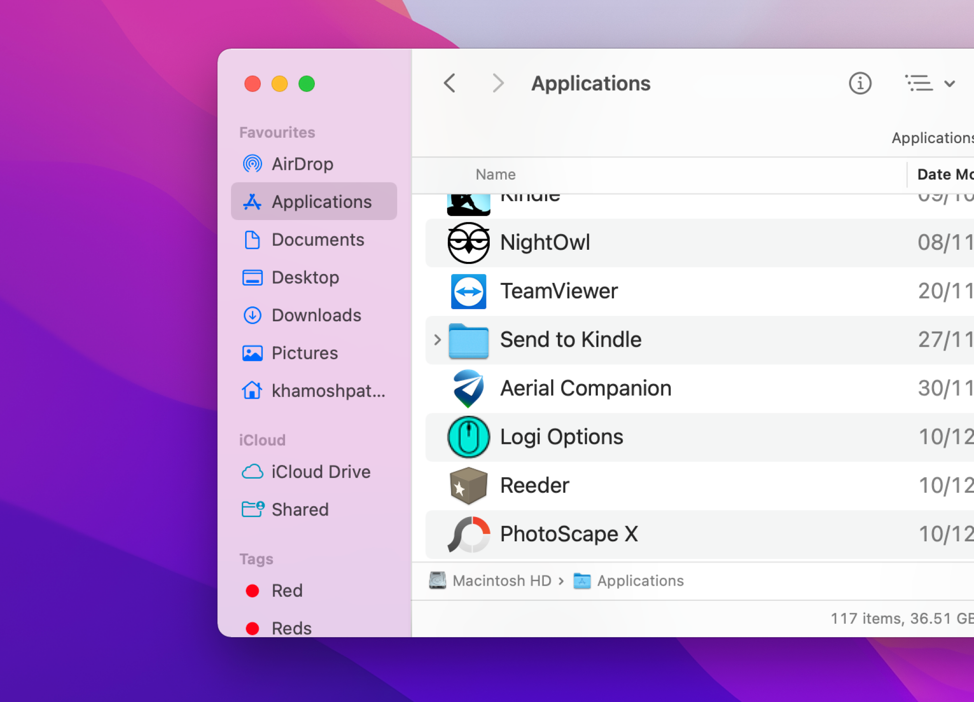 Personnalisation de la barre latérale dans Finder.