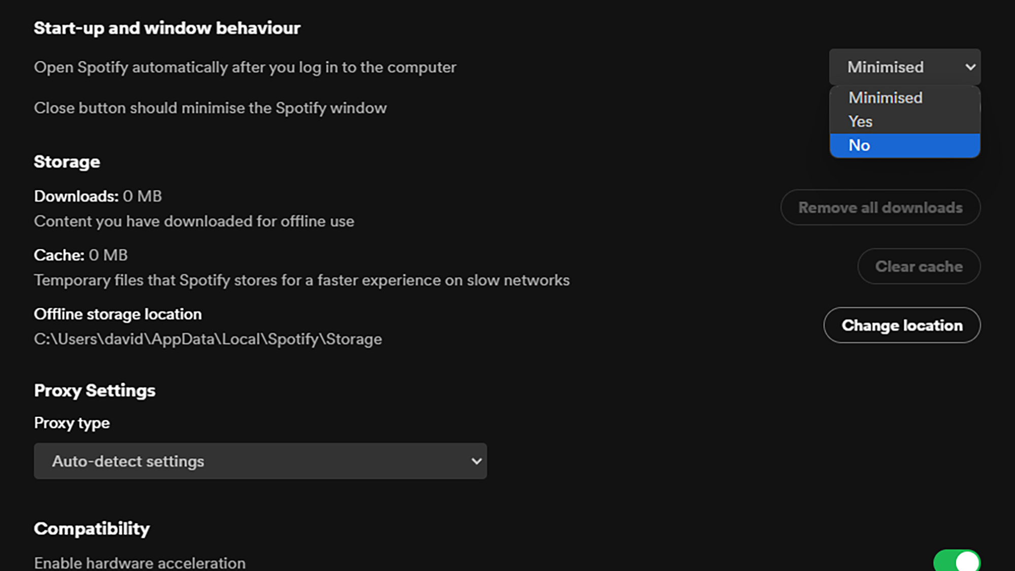 Options de démarrage de Spotify