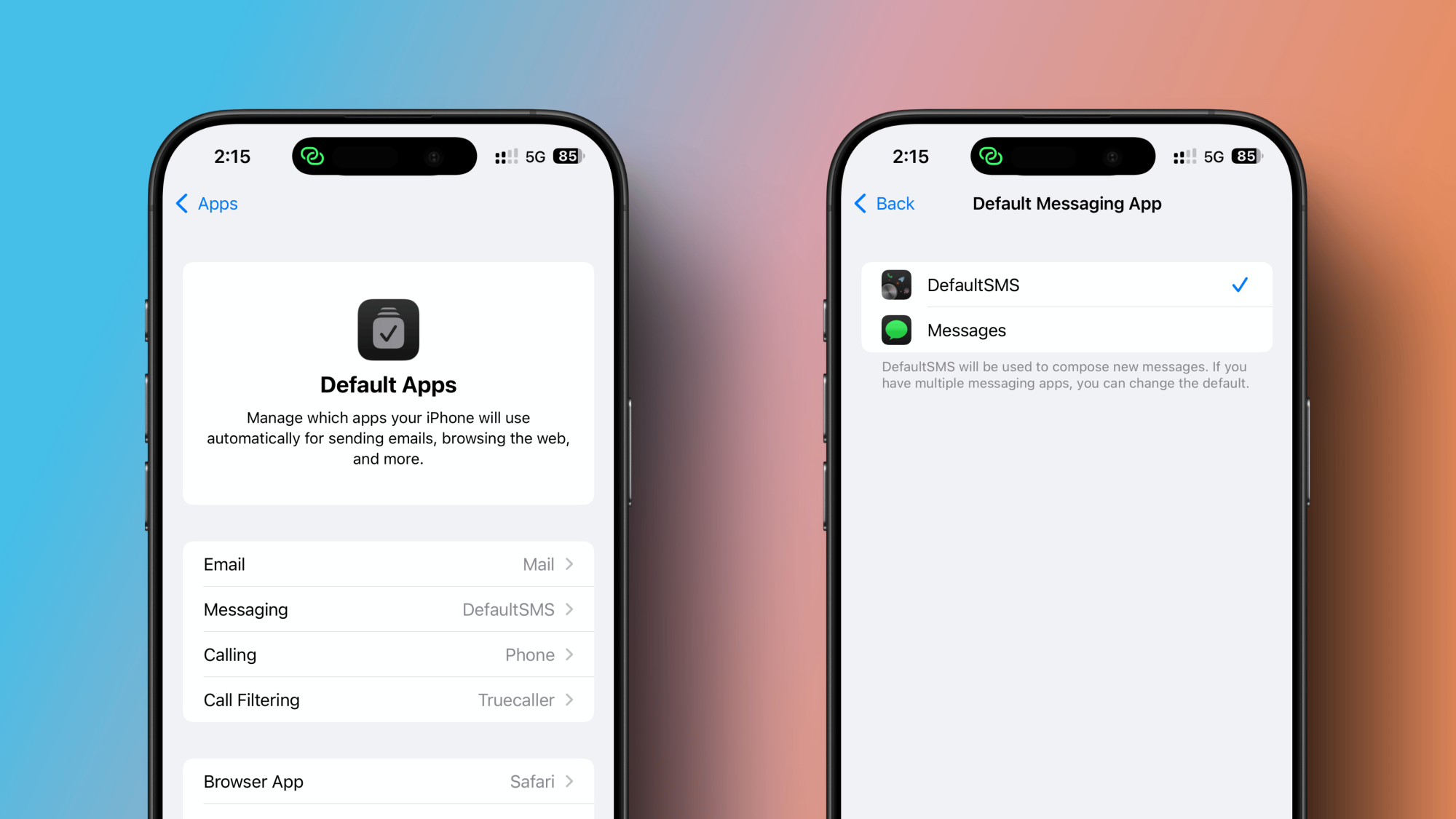 Changer pour l'application DefaultSMS pour la messagerie.