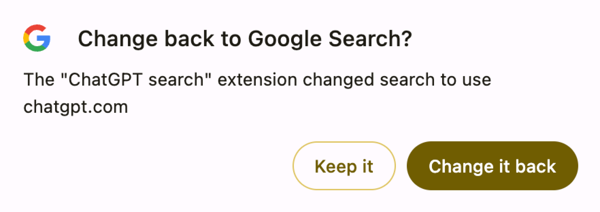 Confirmation pour changer le moteur de recherche en ChatGPT Search.