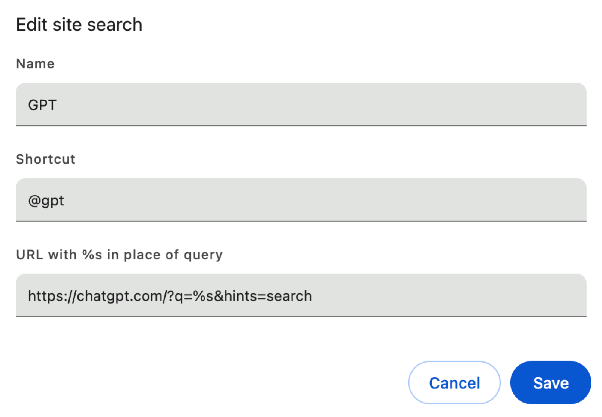 Recherche de site dans Google Search.